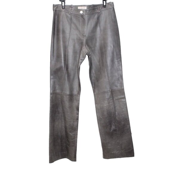 Celine Pants - CELINE Vintage Runway Lamb Leather Pants Wide Leg Silvery Gray Lined size 38 / 6